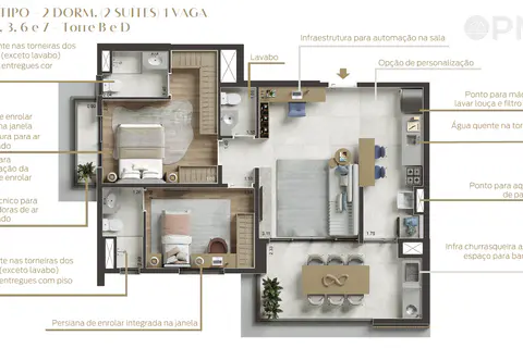 Apartamentos 75m² a 107m² 2 à 4 dorms em Alphaville (USE SEU FGTS) - Planta & Ambientes - foto 2