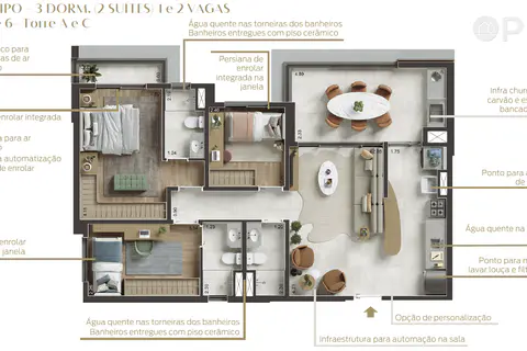 Apartamentos 75m² a 107m² 2 à 4 dorms em Alphaville (USE SEU FGTS) - Planta & Ambientes - foto 3