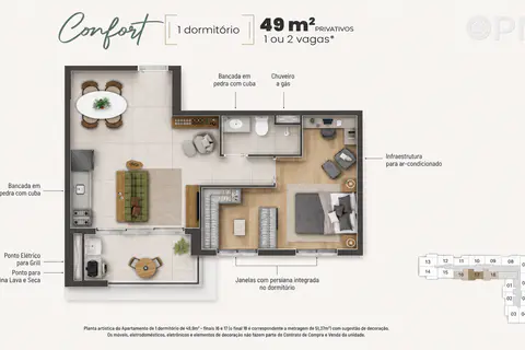 Apartamentos 47m² à 77m² 200m Pq Municipal Barueri (USE SEU FGTS) - Planta & Ambientes - foto 3